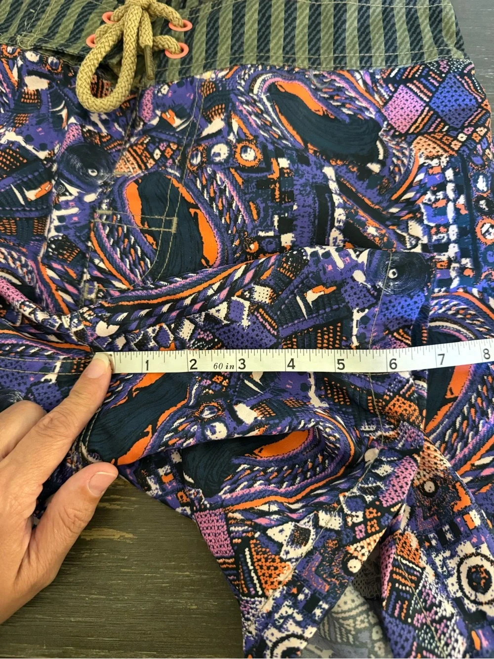 NWT Maaji Men's Purple Green Geometric Patterned Swim Shorts Size M Unlined